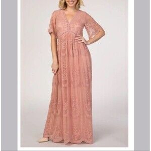Pink Blush Light Pink Mesh Overlay Maxi Dress Hippie Cottagecore Size 2x